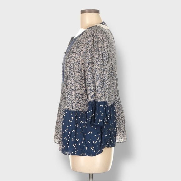 Anthropologie Maeve Blouse Womens Size 6 Navy Blue Pattern Hiver Peasant Top NWT - Picture 4 of 15